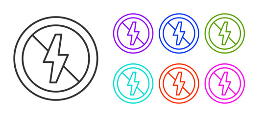 Black line No lightning icon isolated on white background. No electricity. Set icons colorful. Vector