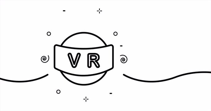 Globe with VR helmet. Planet, cyberspace, virtual reality, gaming, augmented, AR, artificial intelligence, AI. Metaverse. One line drawing animation. Motion design. Animated technology logo. Video 4K