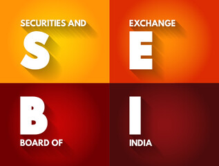 SEBI Securities and Exchange Board of India - regulatory body for securities and commodity market, acronym text concept background - obrazy, fototapety, plakaty