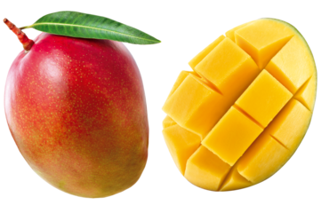 Manga inteira com folha e manga cortada em cubo 