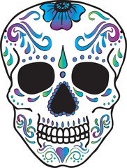 Sugar Skull Day of the Dead Blue Purple Green