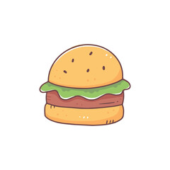 Burger in cartoon doodle style. Isolated food illustration on the background.