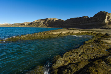 Fototapeta na wymiar Coastal landscape with cliffs in Peninsula Valdes, World Heritage Site, Patagonia Argentina