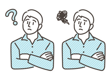 Vector illustration of a man folding his arms. This illustration expresses worries and doubts.