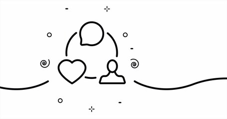 Feedback. Speech bubble, heart, customer, like button, positive reaction, comment, social media. Review concept. One line drawing animation. Motion design. Animated technology logo. Video 4K