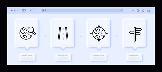 Compass line icon. Orientation on ground, hand, north, south, west, east, four corners of the world, geolocation, geography, destination. Navigation concept. Neomorphism website interface. Vector icon