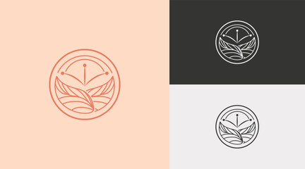 Minimalist logo template design, with leaves and circles. Modern logo, plants and nature