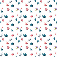 Watercolor rustic berry seamless pattern, botanical floral digital paper,wildflower wallpaper, gift wrapping, herbs,greenery,flowers, countryside, forest, village, fabric printable,kids ,nursery decor