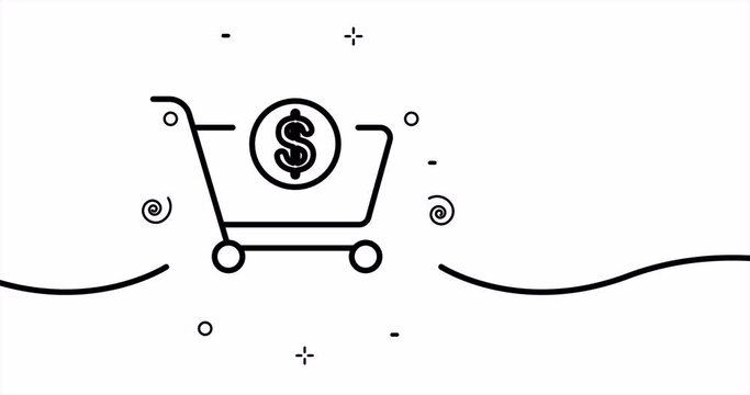 Shopping cart with dollar sign. Buy, purchase, order, service, customer, spend money, shop. Sale concept. One line drawing animation. Motion design. Animated technology logo. Video 4K