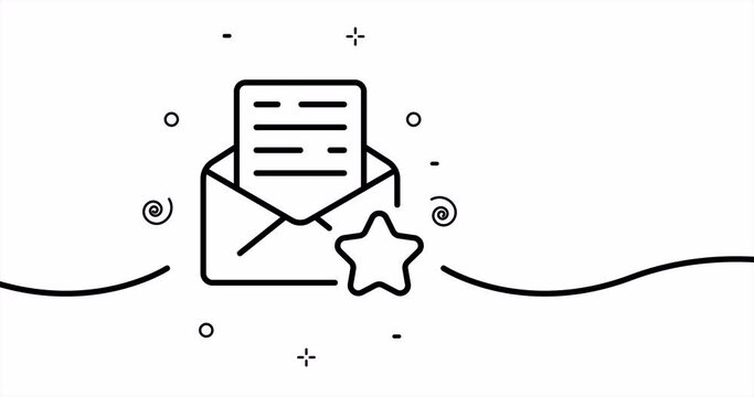 Letter with star. Important, favourite, VIP, mark as favorite, envelope, document, message. Business concept. One line drawing animation. Motion design. Animated technology logo. Video 4K