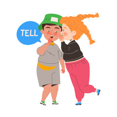 Little Girl Telling Boy Secret Learning English Word Vector Illustration