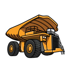 Heavy machinery, yellow dump truck opencast mining industry. Vector icon, logo, template good for Quarry service, mining industrial.