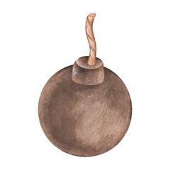 Bomb. Watercolor illustration. Isolated on a white background.