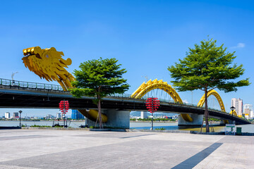 View of Dragon Bridge over the Han River in Da Nang city, Vietnam.	