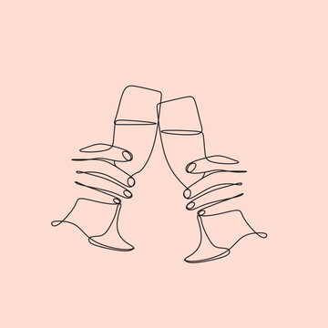 recommend clip art: The girl drinks wine or champagne from a glass. Linear silhouette of a woman with a glass. Drawing with one continuous line. Linear glamor logo in a minimalistic style for a wine label.