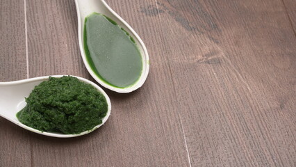 Neem leaves used as ayurvedic medicine with ground neem paste and juice Used in skin care, beauty products and creams.