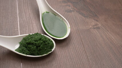 Neem leaves used as ayurvedic medicine with ground neem paste and juice Used in skin care, beauty products and creams.