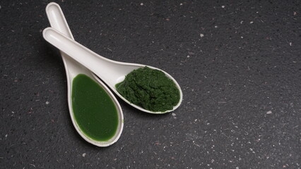 Neem leaves used as ayurvedic medicine with ground neem paste and juice Used in skin care, beauty products and creams.