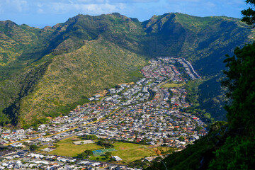 Haha'ione Valley residential neighborhood in the east suburbs of Honolulu on O'ahu island - Upscale...