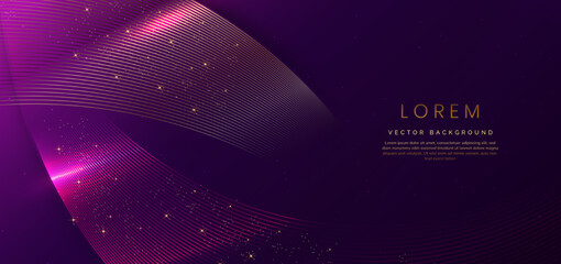 Abstract luxury curve glowing lines on dark purple  background. Template premium award design.