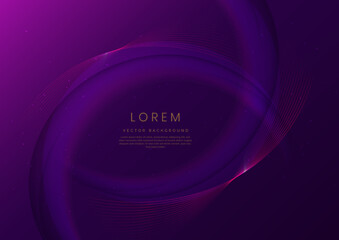 Abstract luxury curve glowing lines on dark purple  background. Template premium award design.