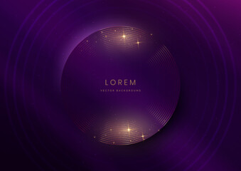 Abstract luxury golden lines circle overlapping on dark purple background. Template premium award design.
