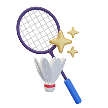 badminton racket and shuttlecock 3d illustration
