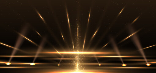 Elegant golden stage vertical glowing with lighting effect sparkle on black background.