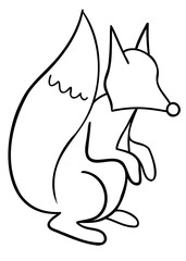 Outline fox with black thin line. PNG with transparent background.