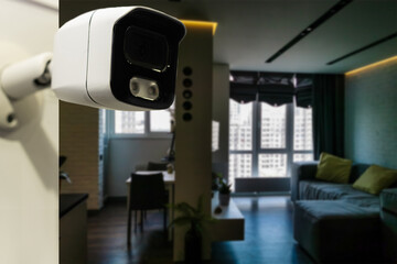 Interior Of Modern Empty Living Room With Security Camera In House.