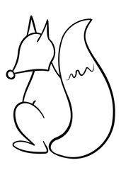 Outline fox with black thin line. PNG with transparent background.