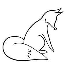 Outline fox with black thin line. PNG with transparent background.