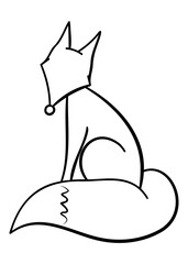 Outline fox with black thin line. PNG with transparent background.