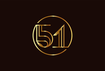 Number 51 Logo, Number 51 monogram line style inside circle can be used for birthday and business logo templates, flat design logo, vector illustration - obrazy, fototapety, plakaty