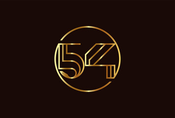 Number 54 Logo, Number 54 monogram line style inside circle can be used for birthday and business logo templates, flat design logo, vector illustration