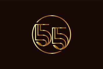 Number 55 Logo, Number 55 monogram line style inside circle can be used for birthday and business logo templates, flat design logo, vector illustration