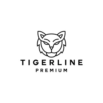 silhouette Premium Monoline Tiger head Logo Vector, modern animal badge emblem Symbol and icon, creative Design Company.