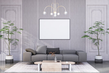 Mock up poster frame in modern interior fully furnished rooms