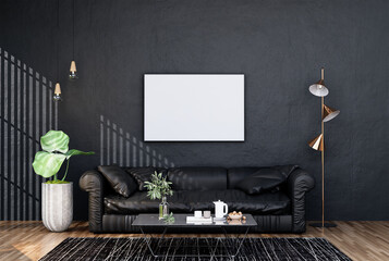 Mock up poster frame in modern interior fully furnished rooms