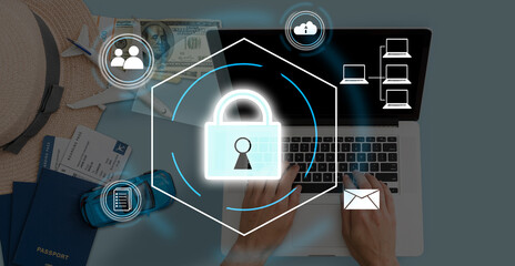 cybersecurity concept Global network security technology, business people protect personal information. Encryption with a key icon on the virtual interface