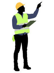 Silhouette of worker with a helmet. Vector flat style illustration isolated on white