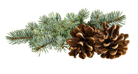 Fototapeta premium Cone and branch of fir-tree on a white background