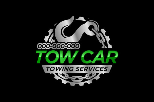 Towing Car Evacuation Logo Hook Chain Design Winch Truck Rescue Emergency Accident Service