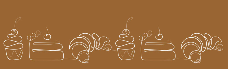  Croissant and cake. Fresh baking, for menu, cafe, bakery, logo, color and black and white illustration. delicious bread croissant bakery