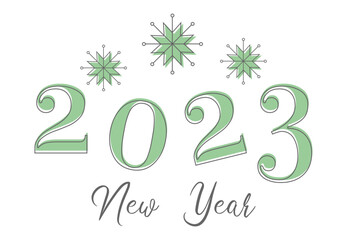 Happy new year 2023 logo design. new year background with snowflakes