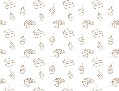 bakery seamless background. Bread bakery seamless pattern background. Vector line illustration.	
