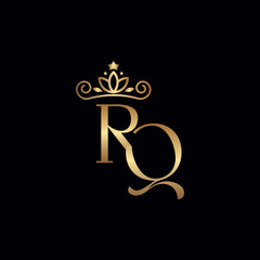 gold RQ or QR logo crown beauty