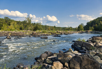 A nice summer landscape of a whitewater river in North Carolina in a cinematic style