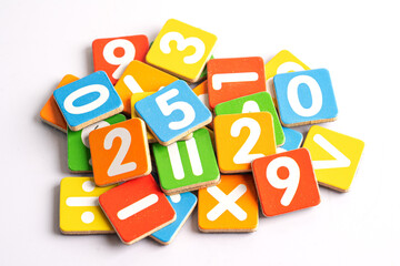 Math number colorful on white background, education study mathematics learning teach concept.