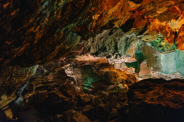 Interior of cave with crystal formations